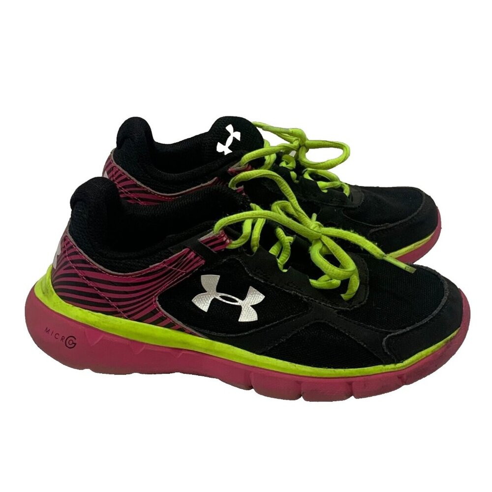 Under Armour Shoe Black Pink Yellow Athletic Tennis Youth Sneaker Kid Youth 4Y